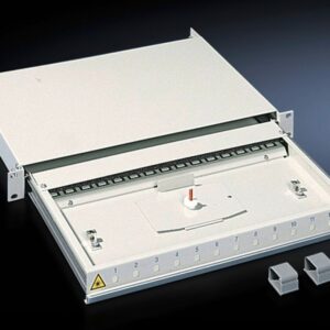 Fibre-optic splicing box with telescopic pull-out lockable