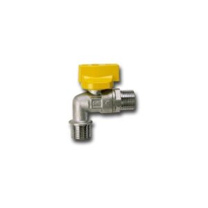 RIGHT ANGLE BALL BIB COCK FOR GAS - UNI-CIG 9891 - "PRESS AND TURN" SAFETY HANDLE - MALE/MALE
