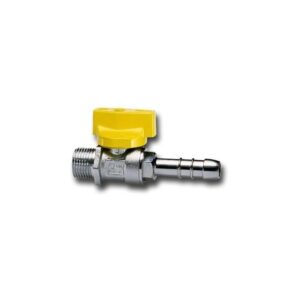 STRAIGHT BALL BIB COCK FOR GAS - UNI-CIG 7140 - "PRESS AND TURN" SAFETY HANDLE - MALE/RUBBER PIPE UNION