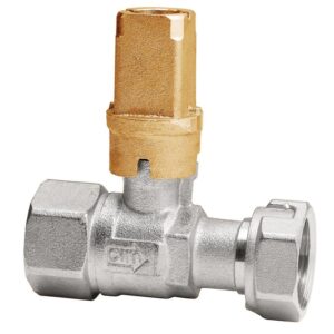 BALL VALVE FOR WATER METER INLET FEMALE/SWIVEL NUT - T12 SERIES - SQUARE CAP 20X20