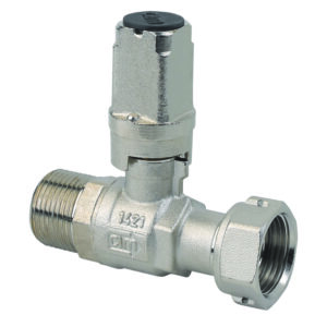 MA/FE BALL VALVE FOR WATER METER INLET WITH TAMPER PROF DEVICE - T12 SERIES - BRASS SQUARE CAP 20X20