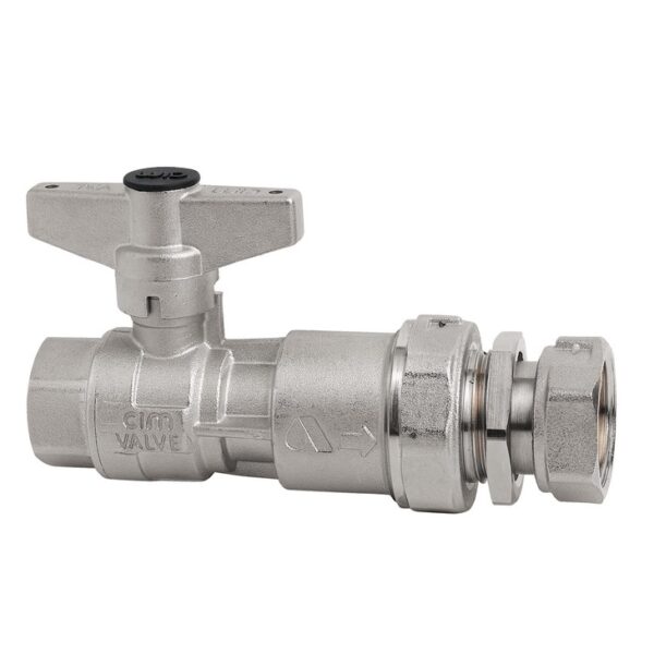 BALL VALVE WITH SWIVEL NUT AND INSPECTABLE UFR - LOCK NUT - TAMPERPROOF BRASS HANDLE - WATER METER INLET