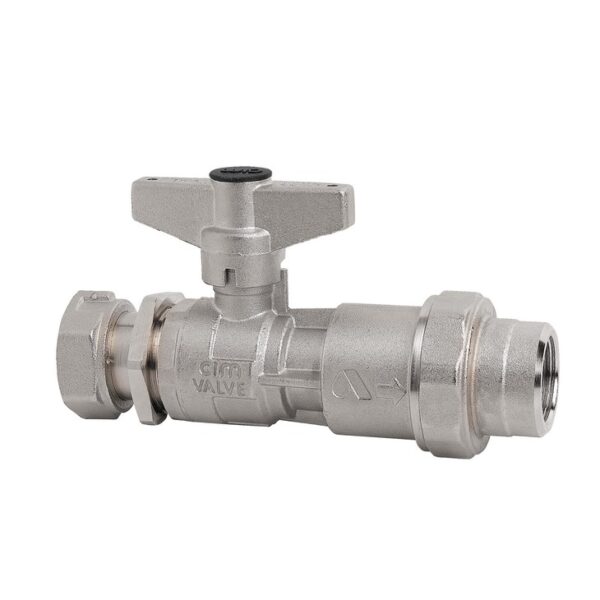 FE BALL VALVE WITH SWIVEL NUT AND INSPECTABLE UFR - LOCK NUT - BRASS HANDLE - WATER METER OUTLET